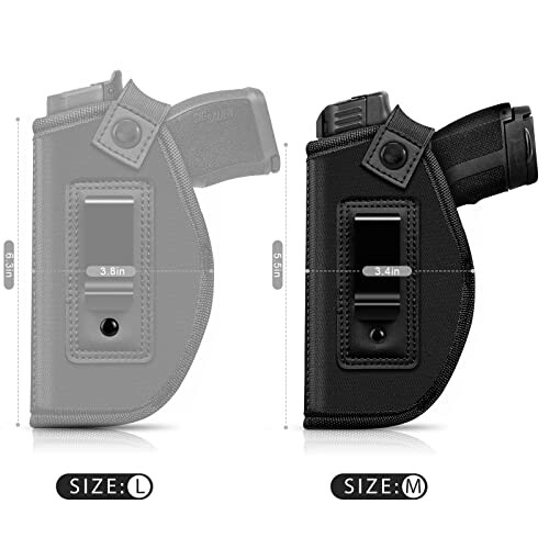 Size comparison of concealed carry holster in large and medium.