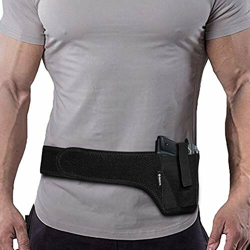 Man wearing a gray shirt with a black belly band holster